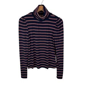 Evereve Striped Turtleneck Sweater Small Soft Stretch Pullover Fall Preppy Modal